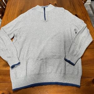 Tailorbyrd Men's Light Gray 1/4 Quarter‎ Zip Cotton Rayon Sweater Blue Trim XL